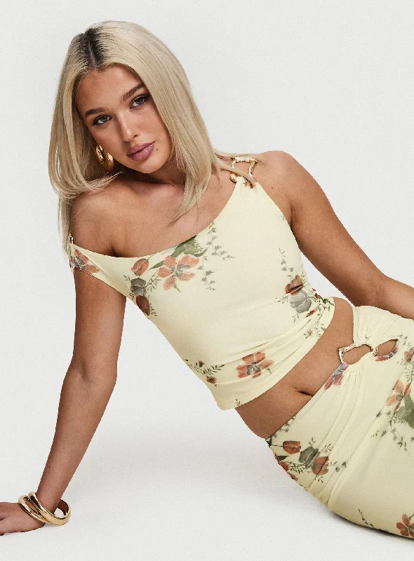 Rios One Shoulder Top Yellow Floral