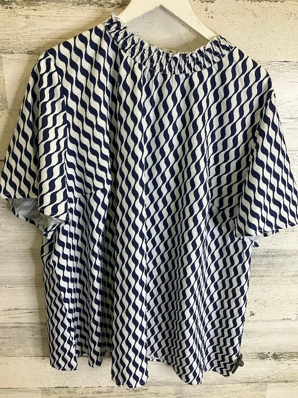 Top Short Sleeve By Cmf In Blue & White, Size: 4x