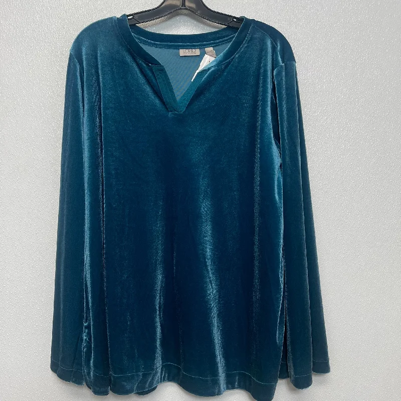 Top Long Sleeve By Logo In Aqua, Size: Xl