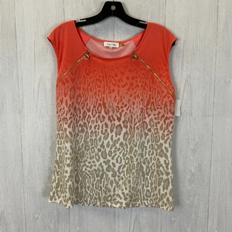 Top Short Sleeve By Calvin Klein In Orange, Size: L