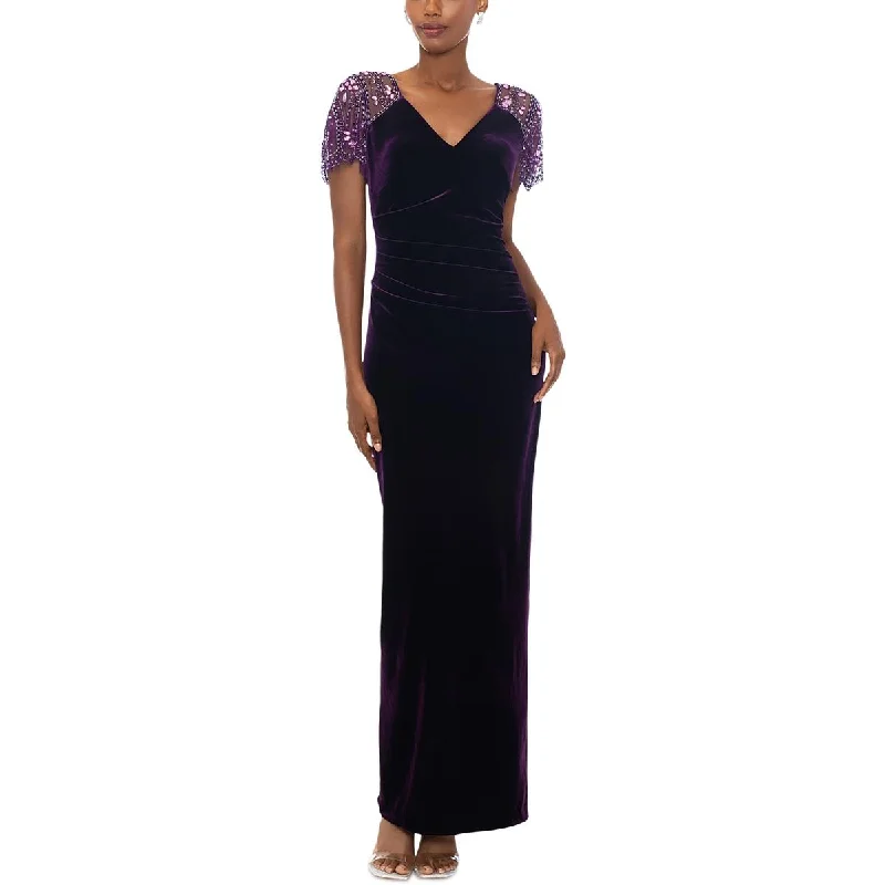 Xscape Womens Velvet Embellished Evening Dress