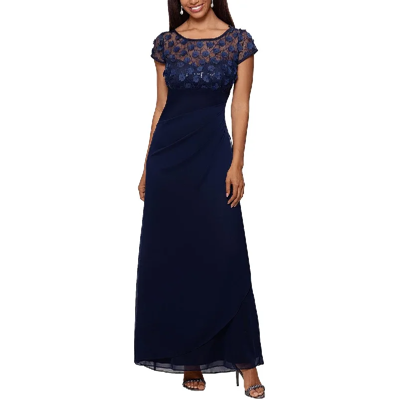 Xscape Womens Sequined Cap Sleeves Evening Dress