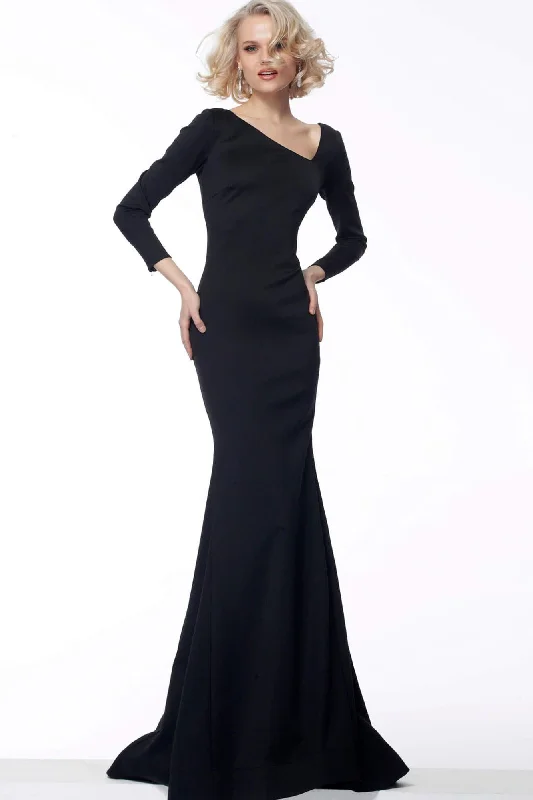 Jovani - 68663SC Long Sleeve Asymmetrical Neckline Evening Dress