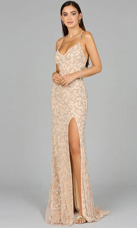 Lara Dresses 9950 - Beaded Evening Dress with Slit