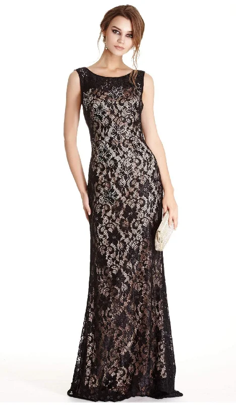 Trevi Collection L1712 - Illusion Bateau Beaded Lace Evening Gown