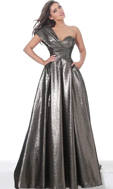 Jovani 04170SC - One Shoulder Metallic Evening Gown