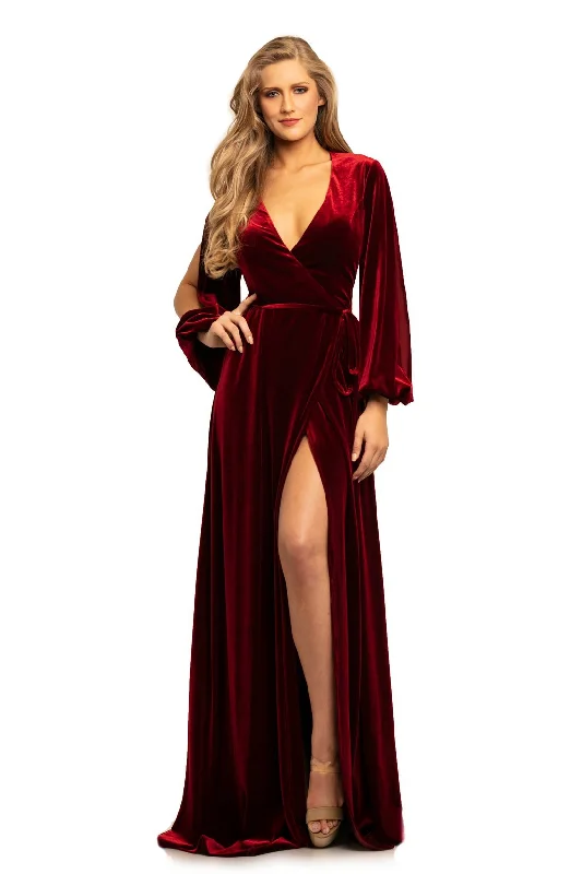 Johnathan Kayne - Velvet High Slit Wrap Evening Dress 9243SC