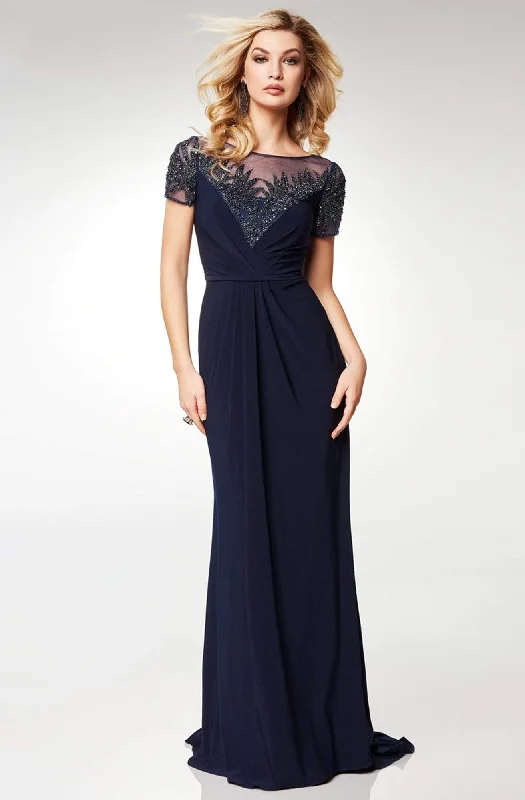 Clarisse - M6532 Short Sleeve Embellished Evening Gown