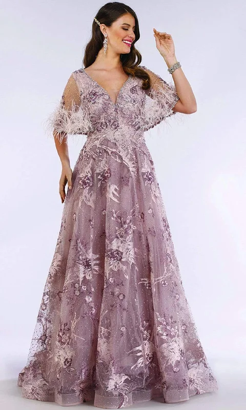 Lara Dresses 29622 - Floral Print V-Neck Evening Gown