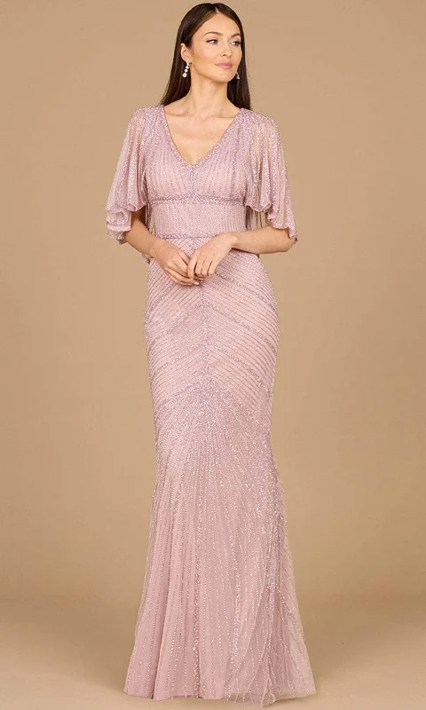 Lara Dresses 29022 - Cape Sleeve Beaded Evening Gown