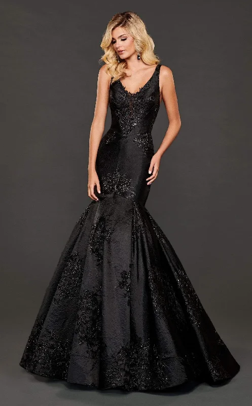 Rachel Allan Couture 8417 - Lace Appliqued Trumpet Evening Gown