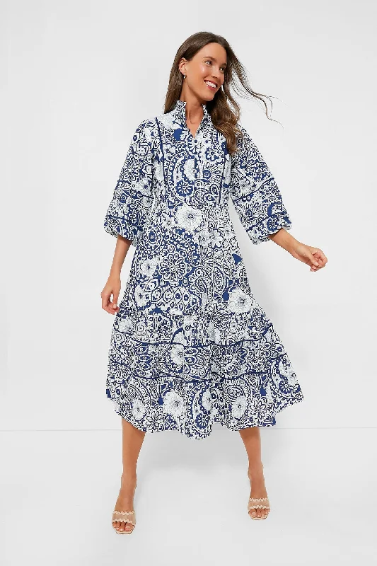 Navy and White Floral Hillsborough Midi Dress