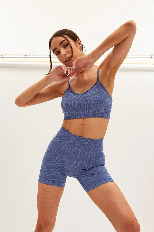 Blue Seamless Top And Bike Shorts Activewear Set