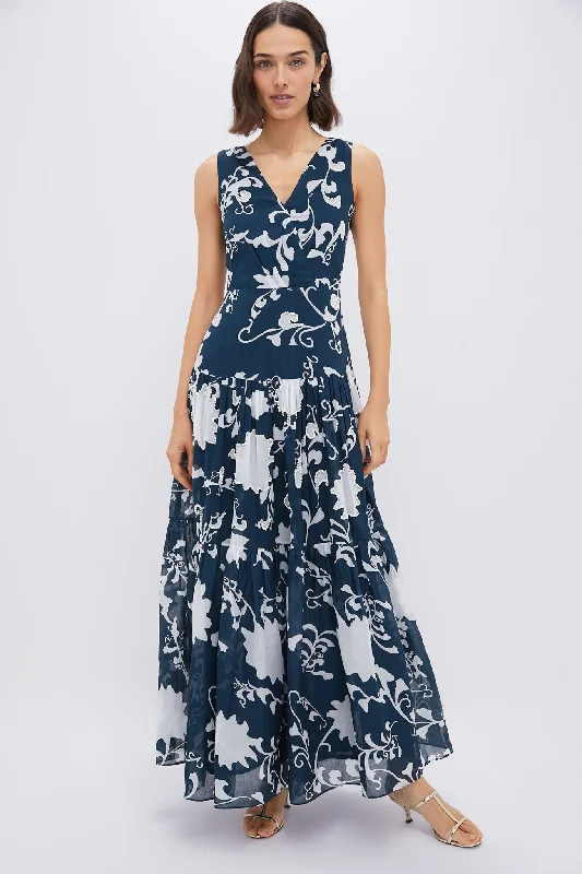 Blue Flower Screen Antheia Midi Dress