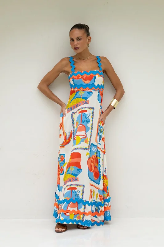 Mirabel Multicolour Abstract Ric Rac Maxi Dress