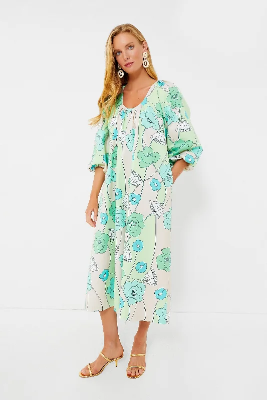 Green and Blue Floral Dorinda Midi Dress