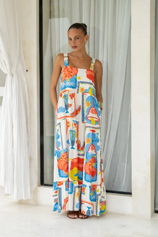 Mirabel Multicolour Abstract Tiered Maxi Dress