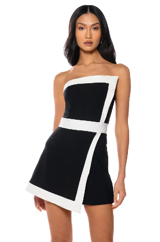 SWEET N SIMPLE STRAPLESS CONTRAST MINI DRESS