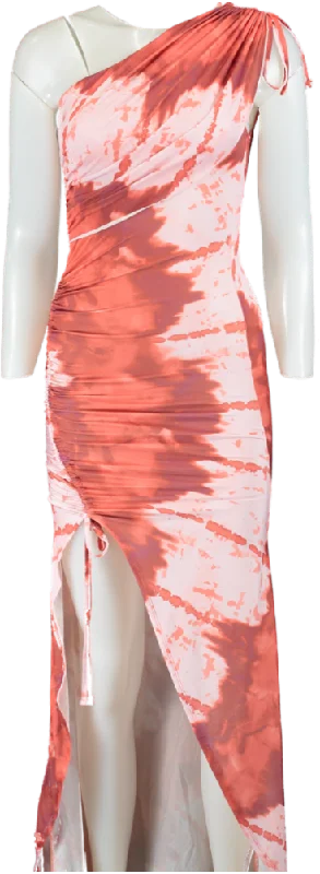 ASOS Design Coral Tie-Dye One Shoulder Maxi Dress UK XS