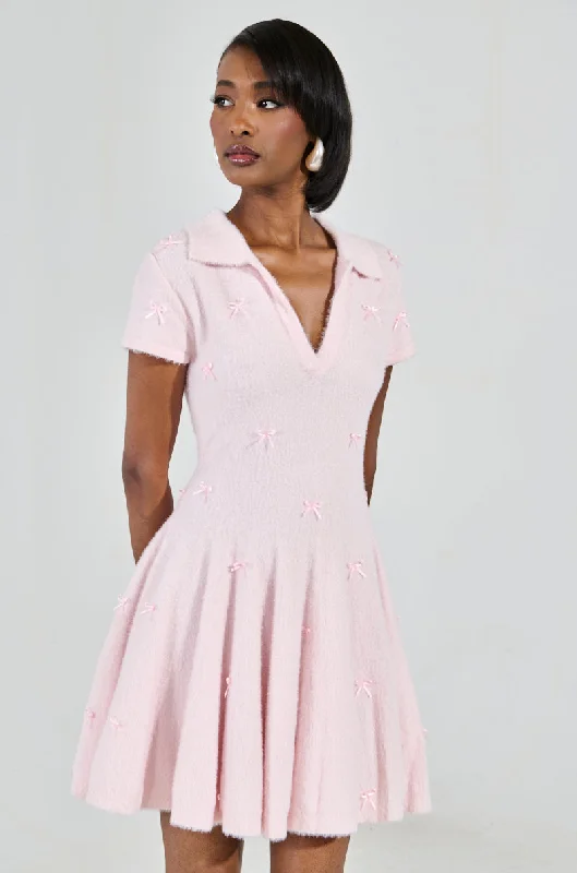 BOW DOWN GIRL MINI DRESS IN PINK