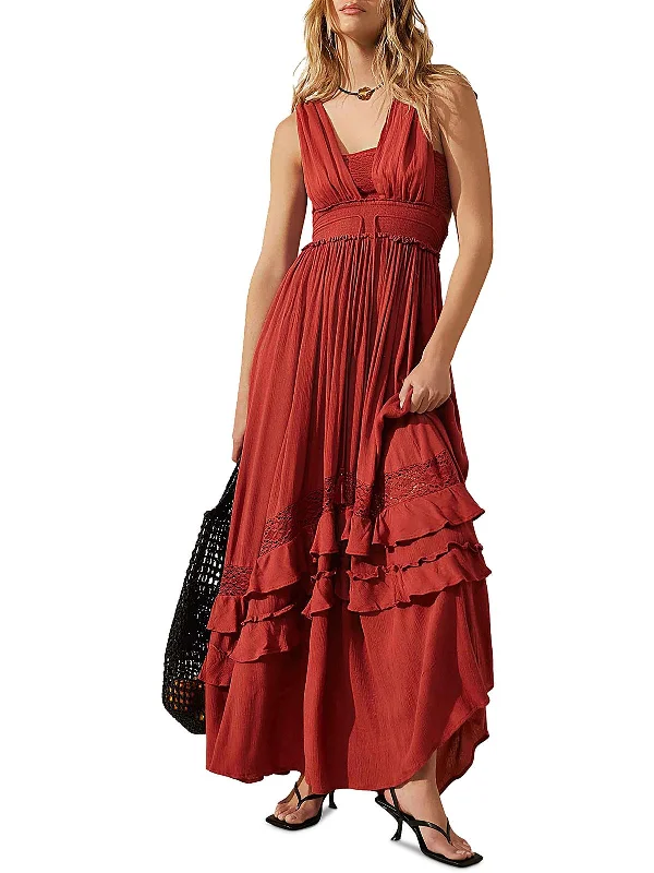 Womens Tiered Drawstring Maxi Dress