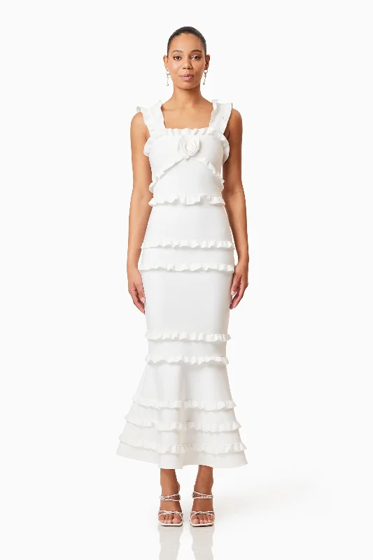 Kimberly Frill Maxi Dress in White