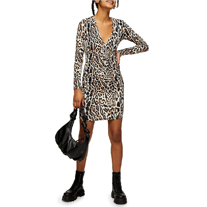 Women's Leopard Ruched Mini Dress,Multi