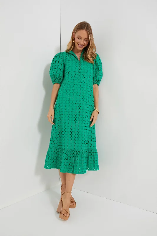 Green Eyelet Midi Tryall Dress