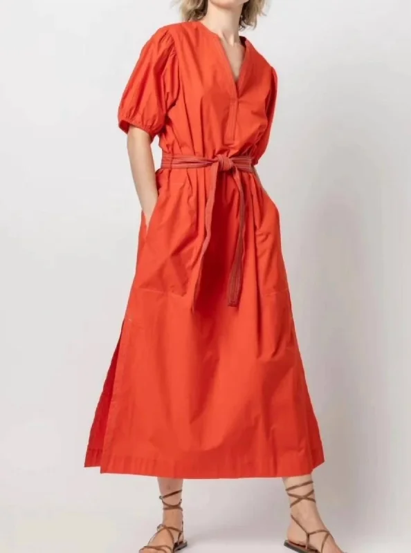 Spit Neck Full Sleeve Maxi Dress In Poppy