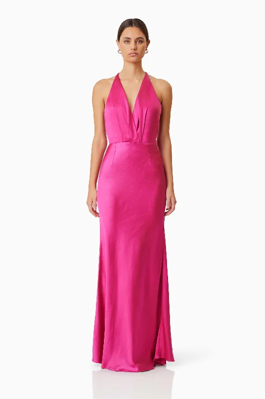 Aria Backless Satin Maxi Dress In Pink