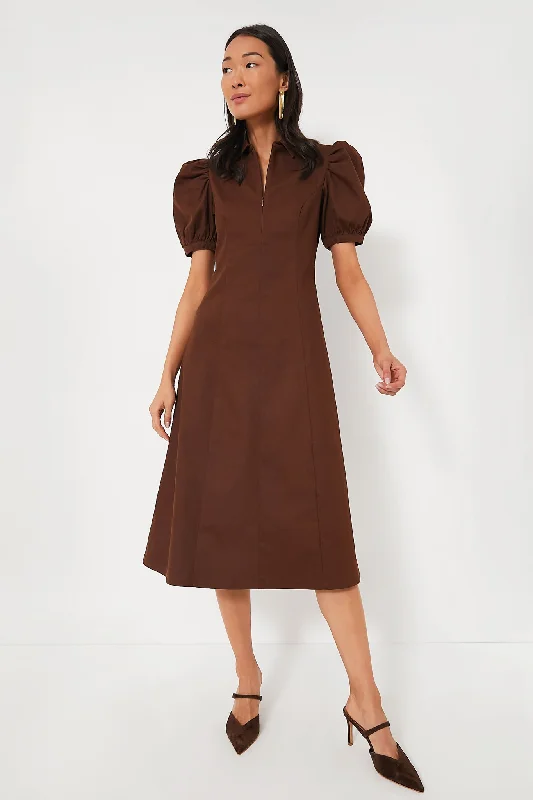 Chocolate Front Zip Denim Midi Dress