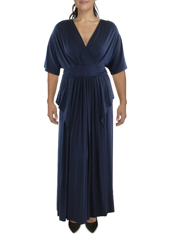 Plus Womens Knit V-Neck Maxi Dress