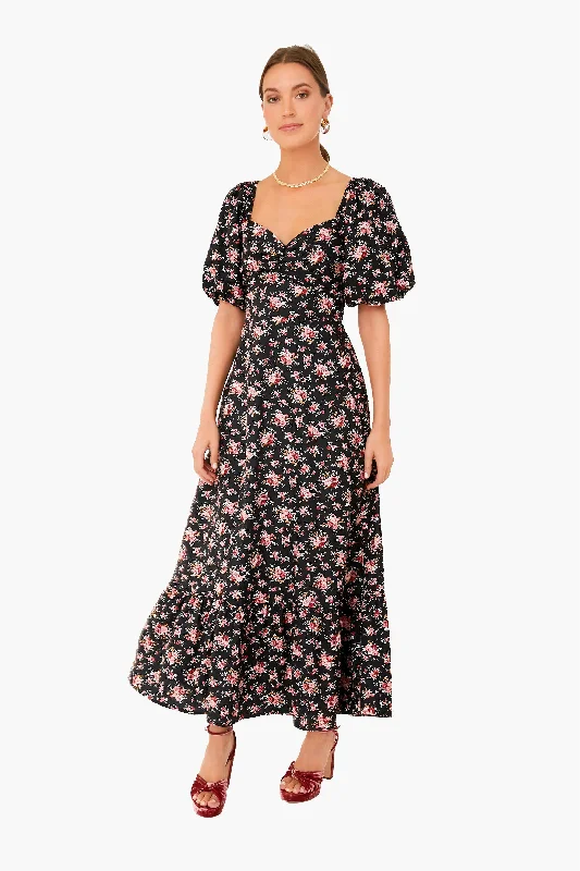 Black Floral Seaport Midi Dress