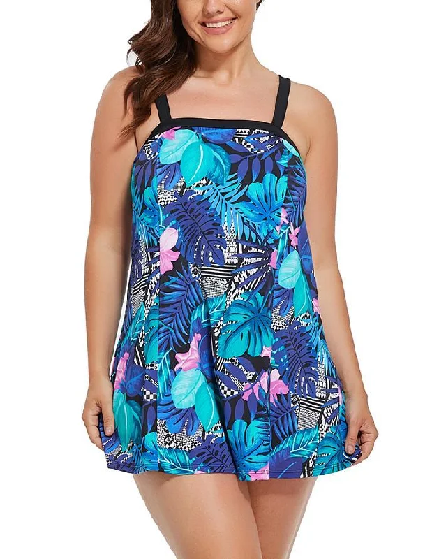 Multi Tropical Floral Banded One Piece Swimdress