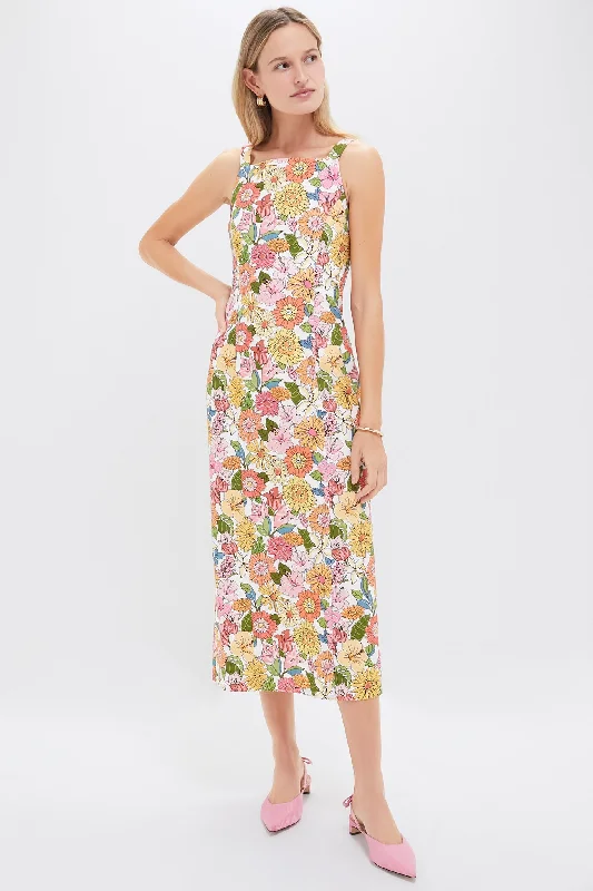 Flower Heads High-Neck Midi Dress