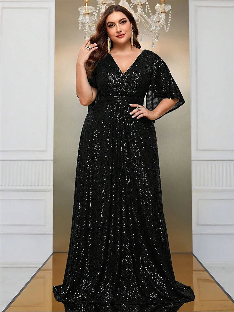 Women's 7XL A Line Sequin Fashion Designer Maxi Long Dresses (Plus Size)