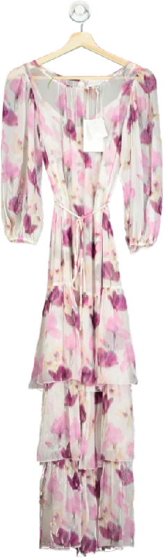 Christy Lynn Multi-Coloured Floral Silk Maxi Dress UK XS