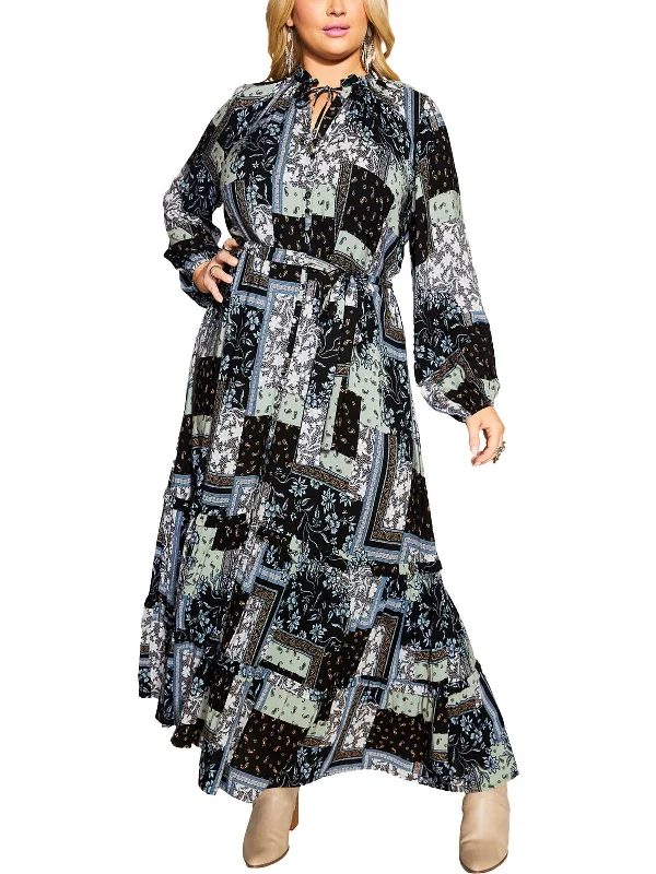 Plus Womens Printed Viscose Maxi Dress