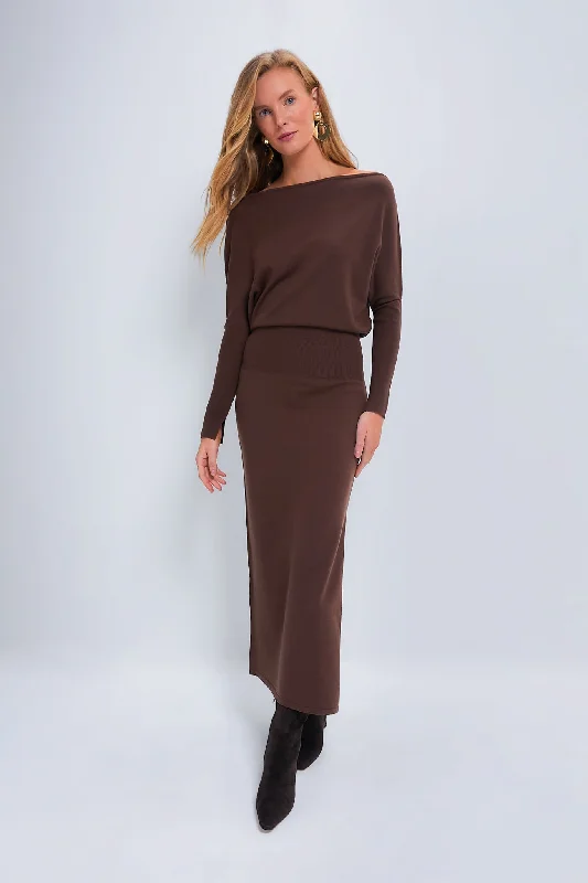 Chocolate Janese Off the Shoulder Midi Dress