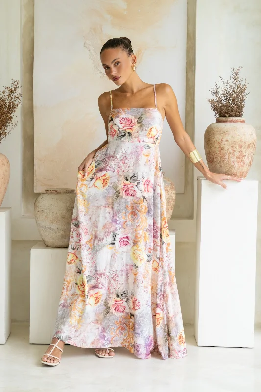 Carmella Pink Floral Flared Maxi Dress