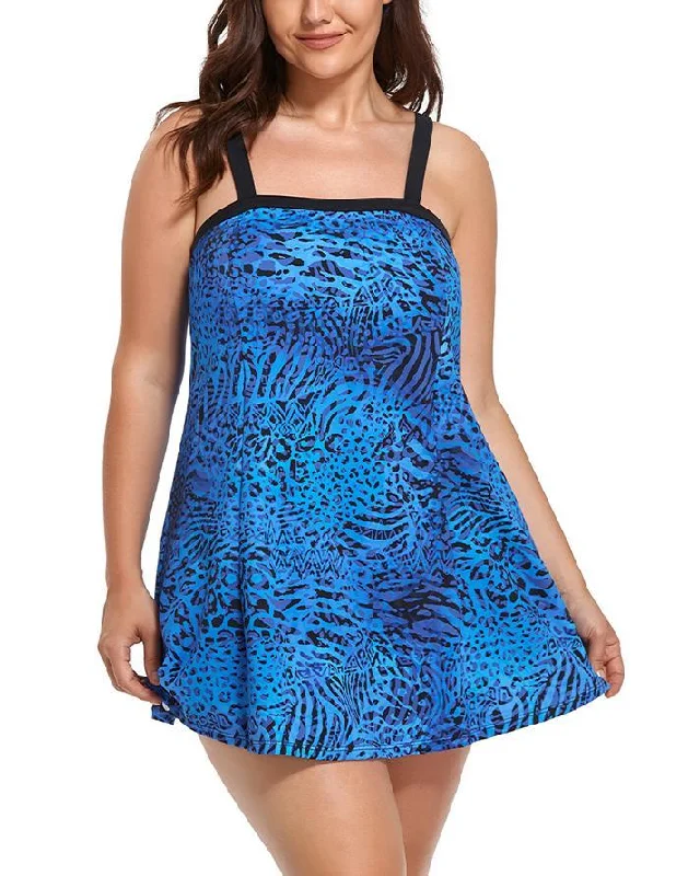 Blue Jungle Animal Print Banded One Piece Swimdress