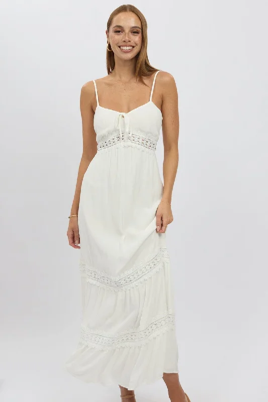 White Maxi Dress Strappy Lace Trim