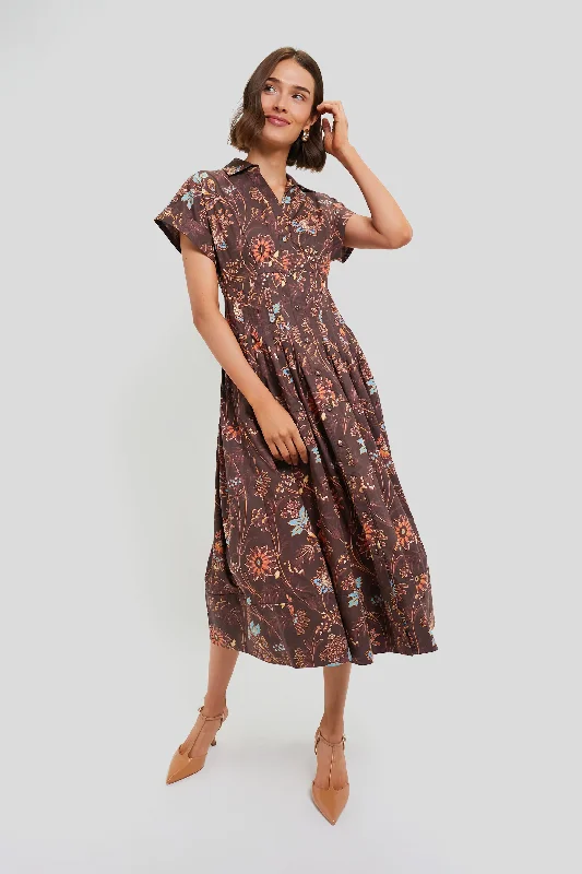 Brown Vint Blossom Nash Midi Dress