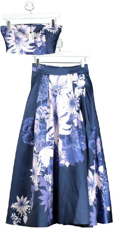 Karen Millen Navy Large Scale Floral Print Woven Corset Top and Skirt Set UK 6