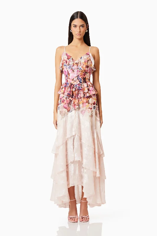 Perla Frilled Maxi Dress in Floral