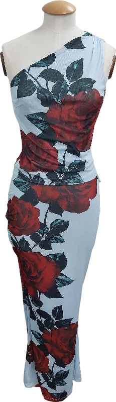 Runaway The Label Blue Rose Print One Shoulder Top And Skirt Set UK S