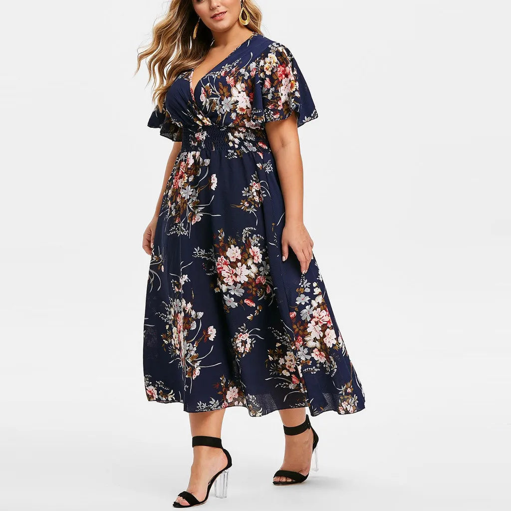 Women's Chiffon Floral Fashion Designer 5XL Maxi Long Dresses (Plus Size)