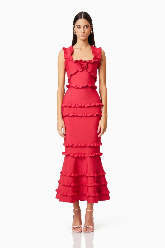 Kimberly Frill Maxi Dress in Red