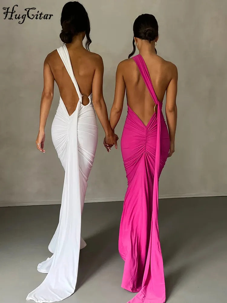 Women's Fashion Designer One Shoulder Halter Bodycon Maxi Dresses (Long)