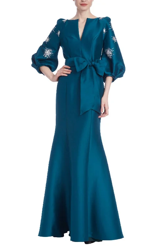 Mikado Shirt Maxi Dress In Teal